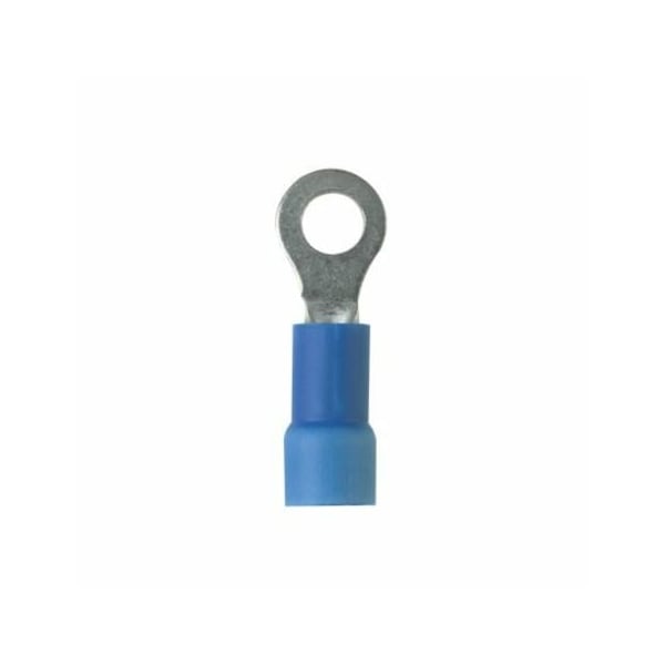 Panduit Ring Terminal, #10 Stud Size, 14 AWG, 600 V, Vinyl Insulated, Blue, 100 PK PV14-10RX-C - main